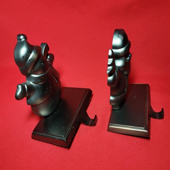 Hanger Santa and Snowman Pewter Black Metal Shelf Sitter Stocking Holder Set of - Picture 9 of 12